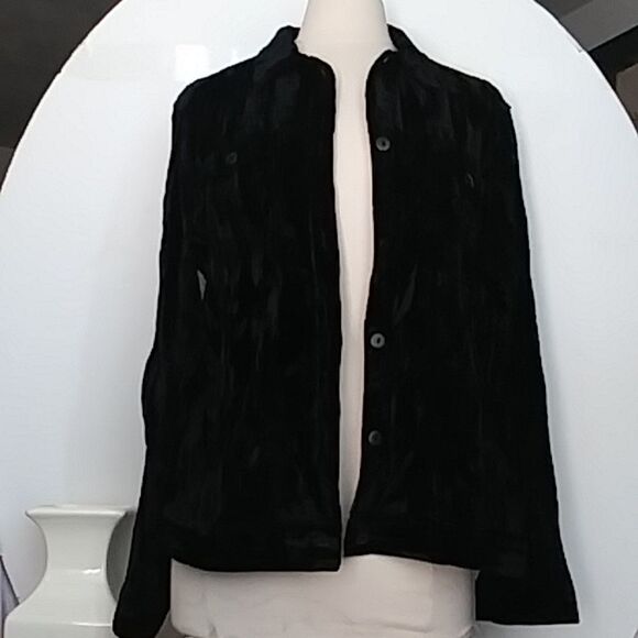 Leslie Fay Women's Black Crushed Velvety Shirt Jacket XL - Picture 1 of 12